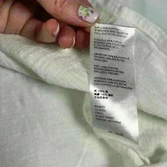 KYRA Embroidered V Neck Keyhole Tie Lightweight Cotton Short Sleeve Top Women PS - Picture 5 of 6